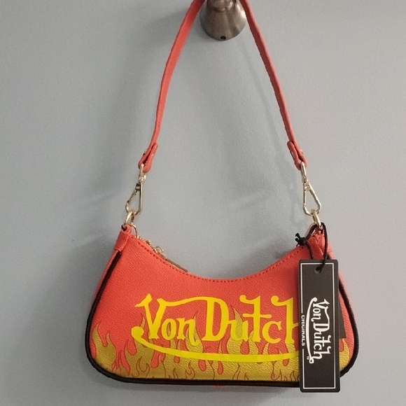 Von Dutch Handbags - 🔥NWT Von Dutch Coral Mini Shoulder Bag with Yellow Flame Logo 🔥🔥